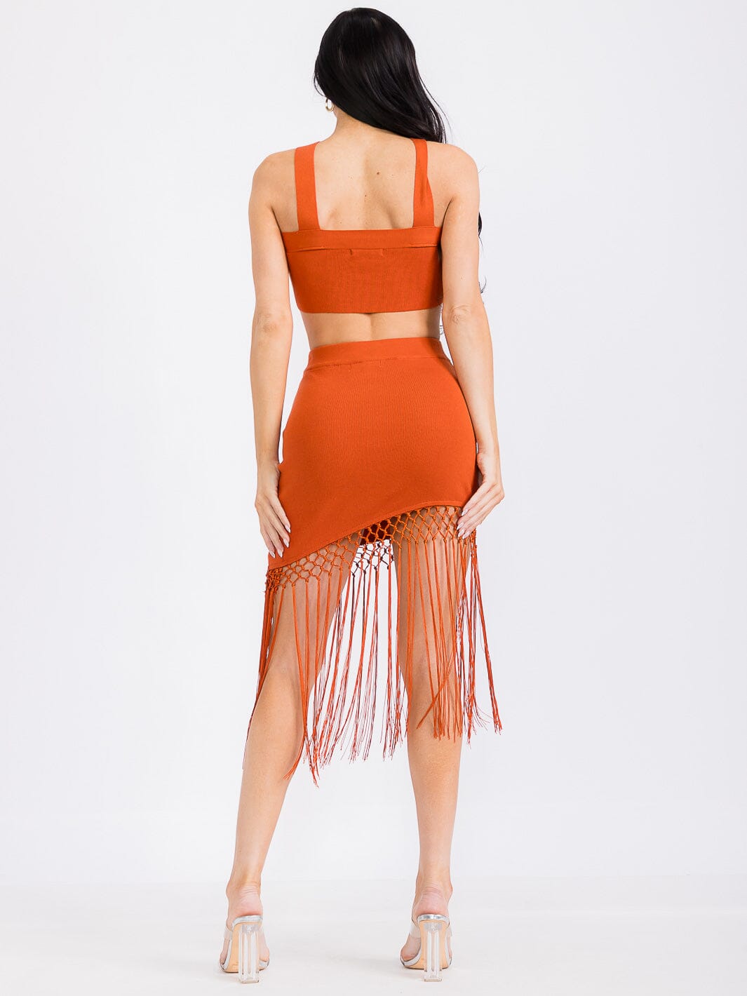 WOMEN'S CROP TOP & ELASTIC WAIST SKIRT FRINGE 2PC. SET