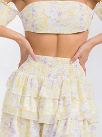 WOMEN'S CROP TOP & TIERED MINI SKIRT FLORAL SMOCK 2PC. SET