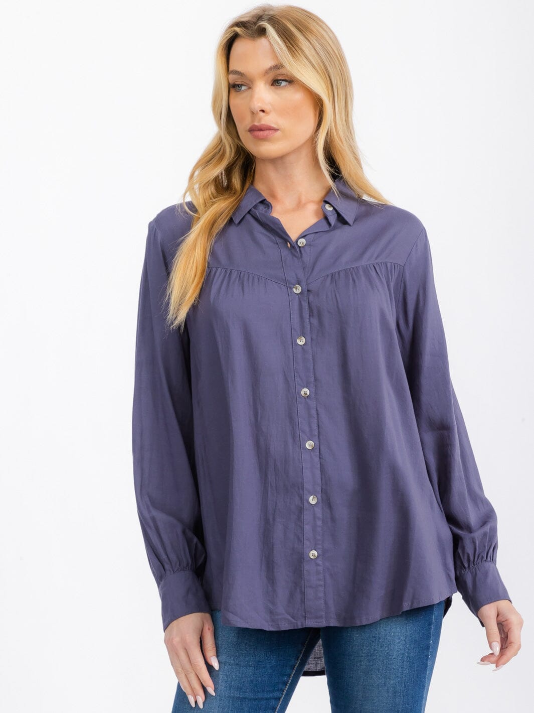 WOMEN'S LONG SLEEVE BUTTON UP LINEN BLOUSE TOP