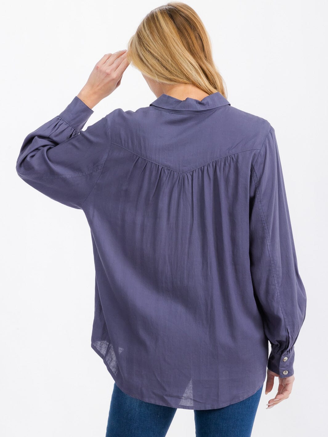 WOMEN'S LONG SLEEVE BUTTON UP LINEN BLOUSE TOP