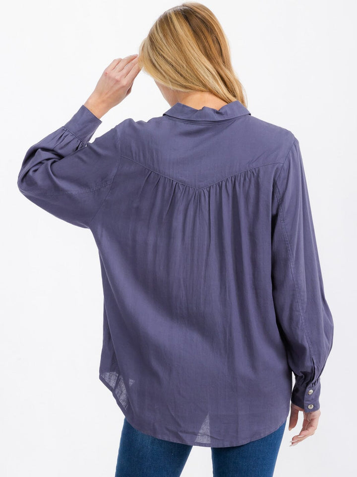 WOMEN'S LONG SLEEVE BUTTON UP LINEN BLOUSE TOP