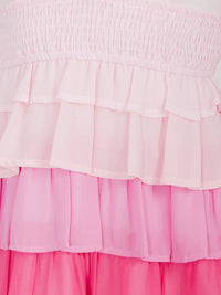 WOMEN'S SLEEVELESS V-NECK TIERED RUFFLE COLORBLOCK MINI DRESS