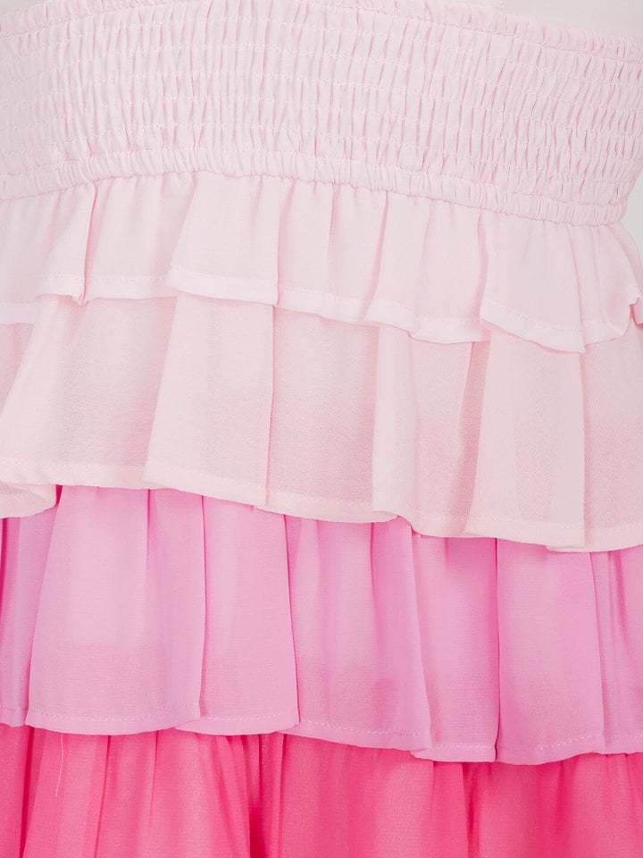 WOMEN'S SLEEVELESS V-NECK TIERED RUFFLE COLORBLOCK MINI DRESS