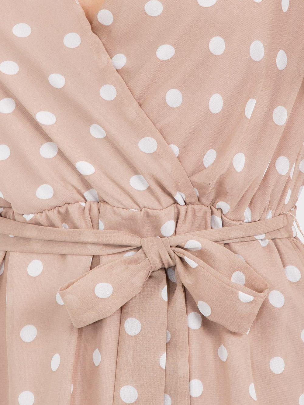 WOMEN'S SHORT SLEEVE SURPLICE SELF TIE POLKA DOTS MINI DRESS