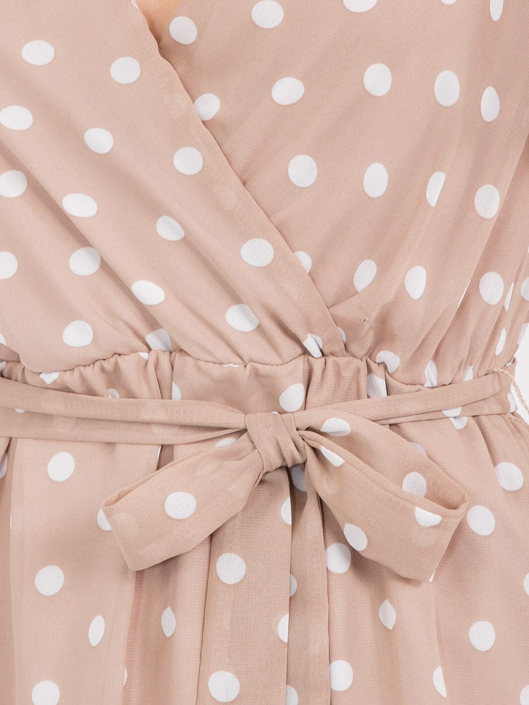 WOMEN'S SHORT SLEEVE SURPLICE SELF TIE POLKA DOTS MINI DRESS