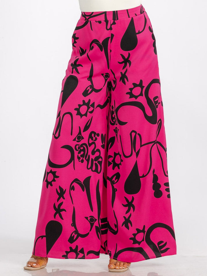 WOMEN'S ELASTIC WAIST FRONT POCKET MULTI PRINT WIDE LEG PALAZZO PANTS