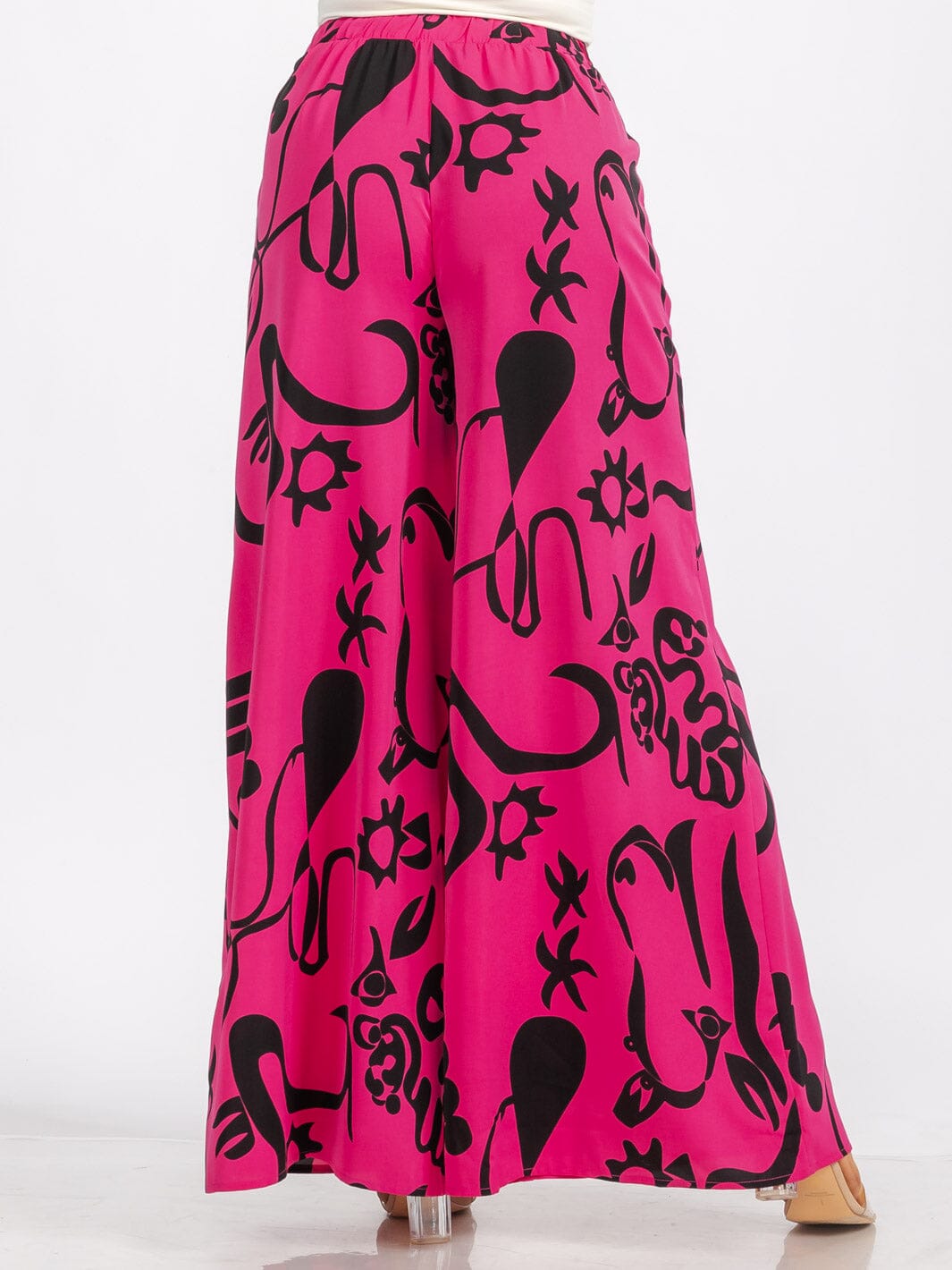 WOMEN'S ELASTIC WAIST FRONT POCKET MULTI PRINT WIDE LEG PALAZZO PANTS