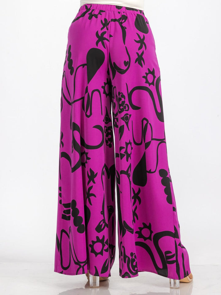 WOMEN'S ELASTIC WAIST FRONT POCKET MULTI PRINT WIDE LEG PALAZZO PANTS