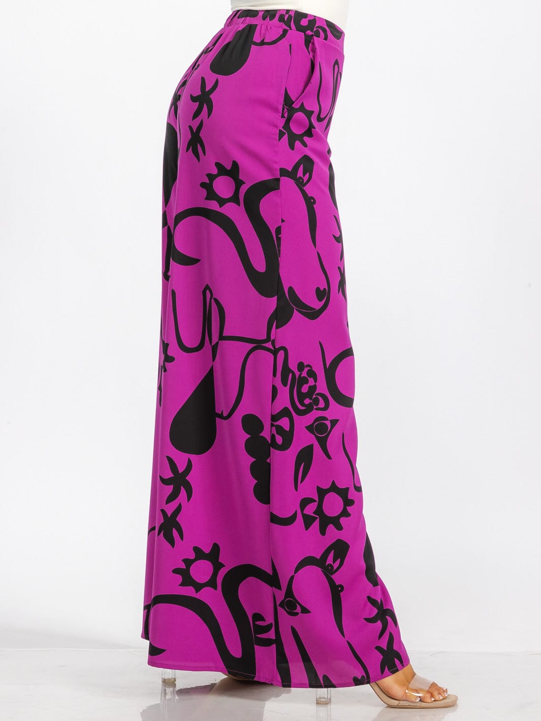 WOMEN'S ELASTIC WAIST FRONT POCKET MULTI PRINT WIDE LEG PALAZZO PANTS