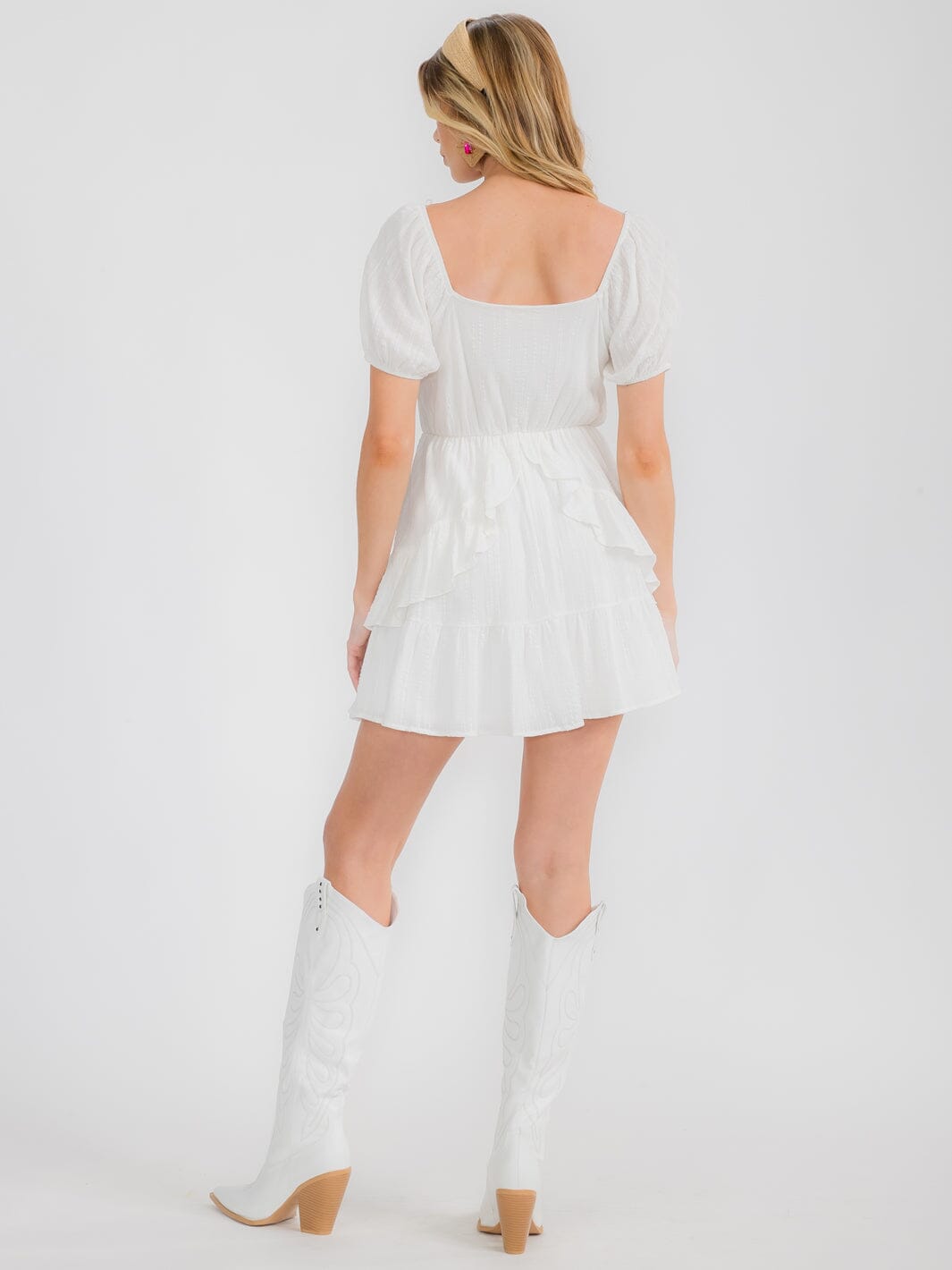 WOMEN'S SHORT PUFF SLEEVE RUFFLE DETAILED MINI DRESS
