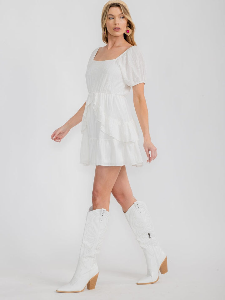 WOMEN'S SHORT PUFF SLEEVE RUFFLE DETAILED MINI DRESS