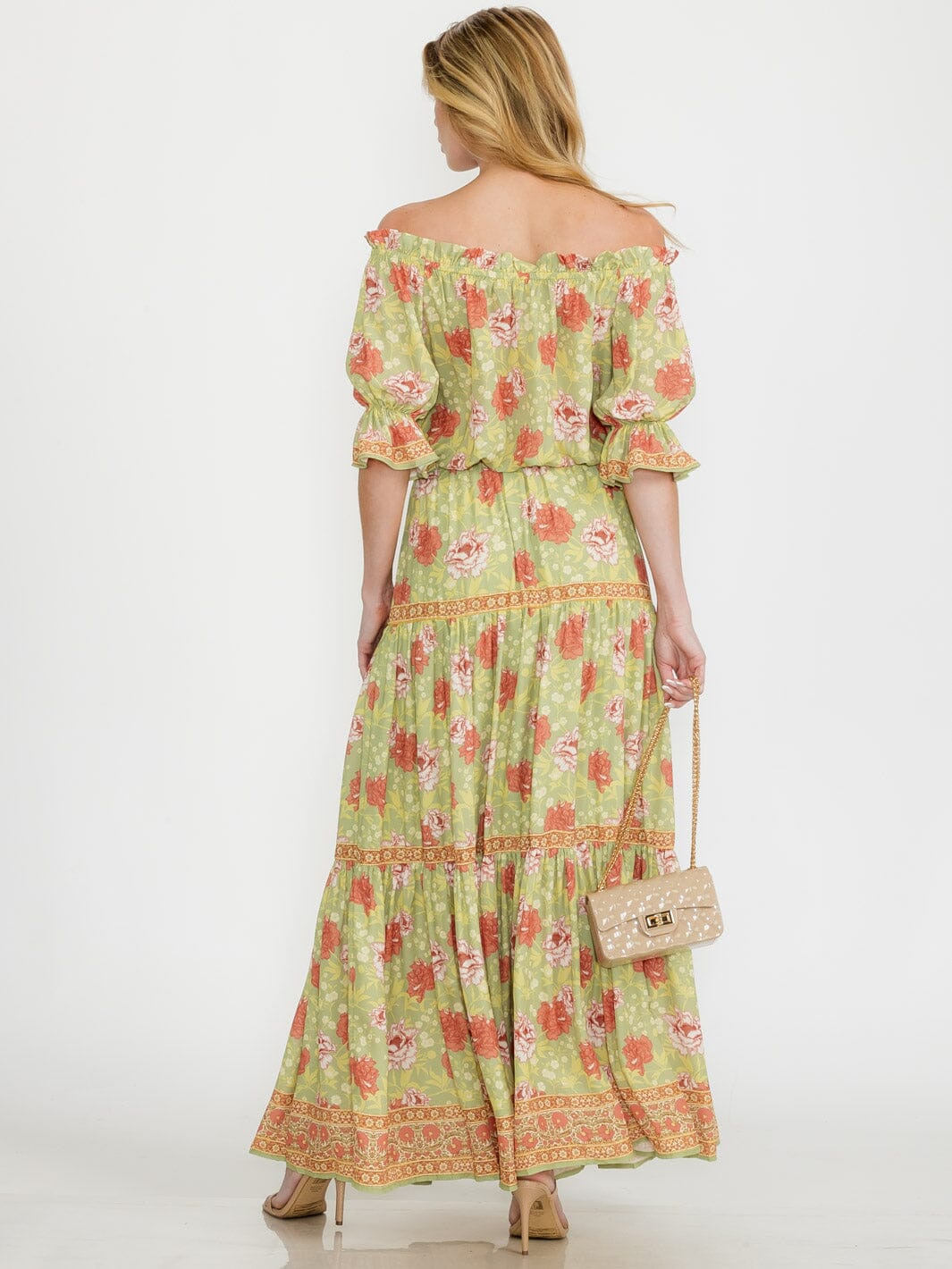 WOMEN'S SHORT SLEEVE TOP & ELASTIC WAIST MAXI SKIRT FLORAL 2PC.SET