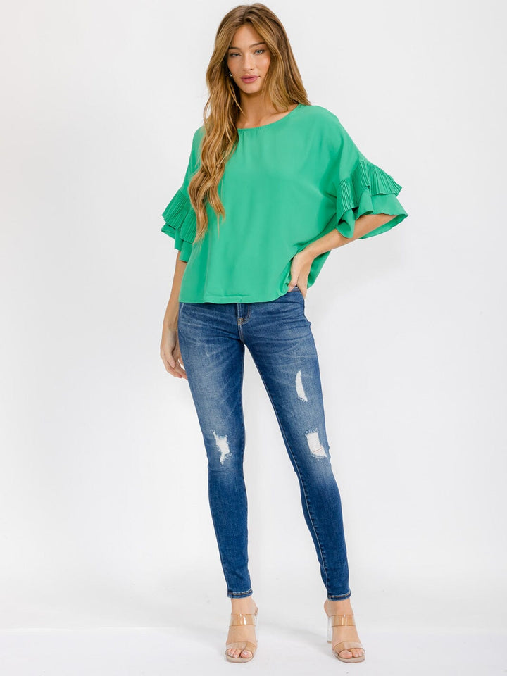 WOMEN'S SHORT RUFFLE SLEEVE BLOUSE