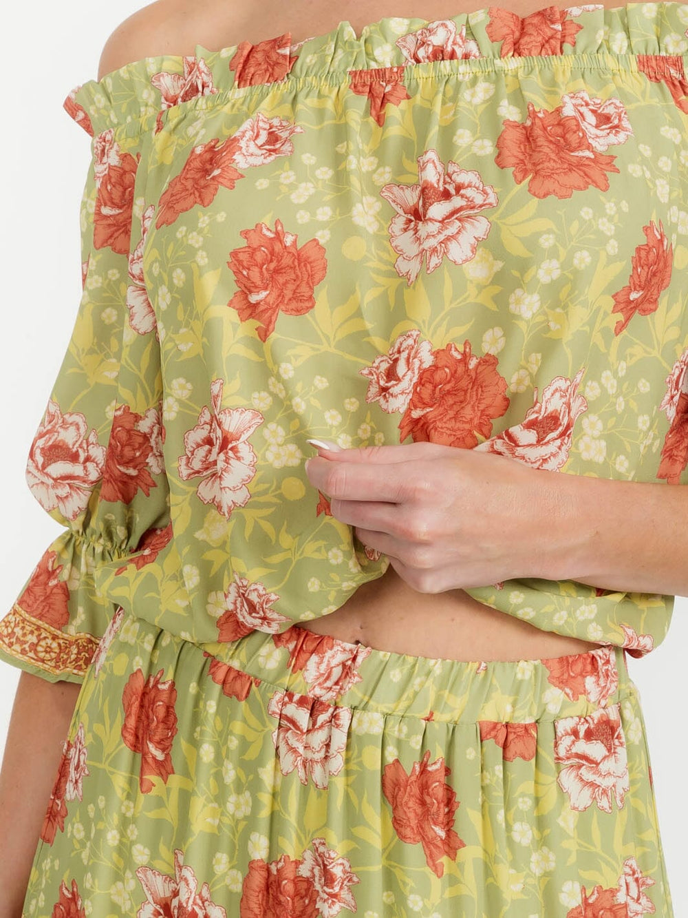 WOMEN'S SHORT SLEEVE TOP & ELASTIC WAIST MAXI SKIRT FLORAL 2PC.SET