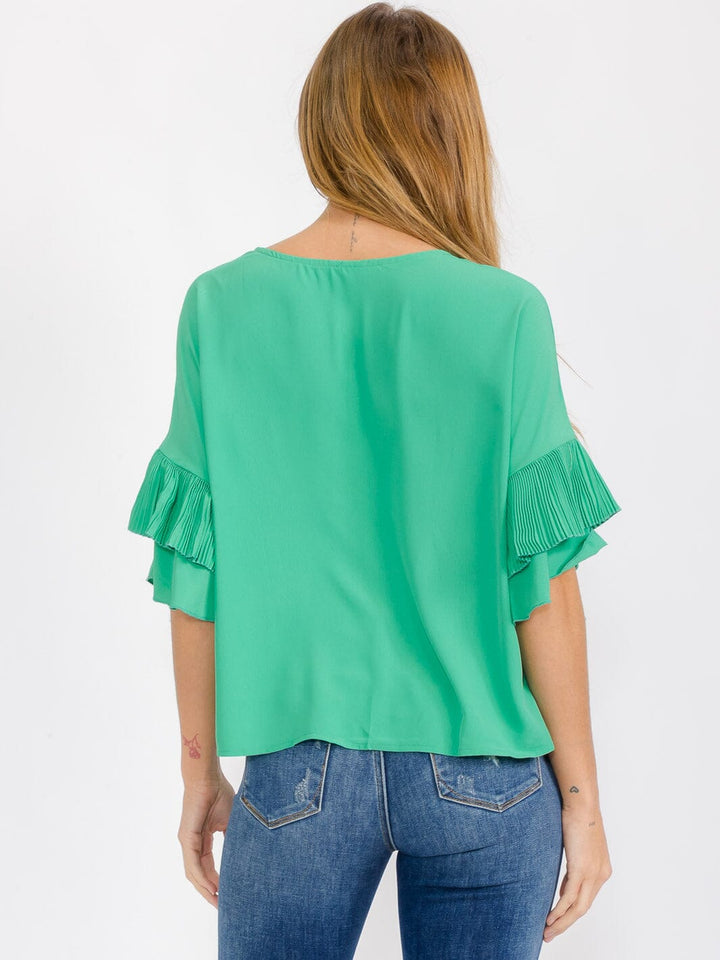 WOMEN'S SHORT RUFFLE SLEEVE BLOUSE