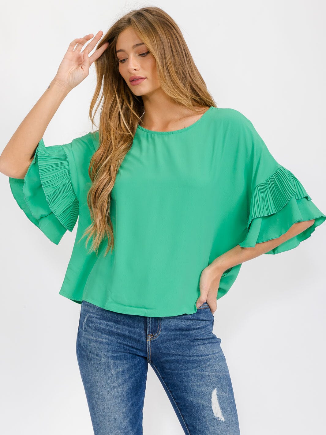 WOMEN'S SHORT RUFFLE SLEEVE BLOUSE