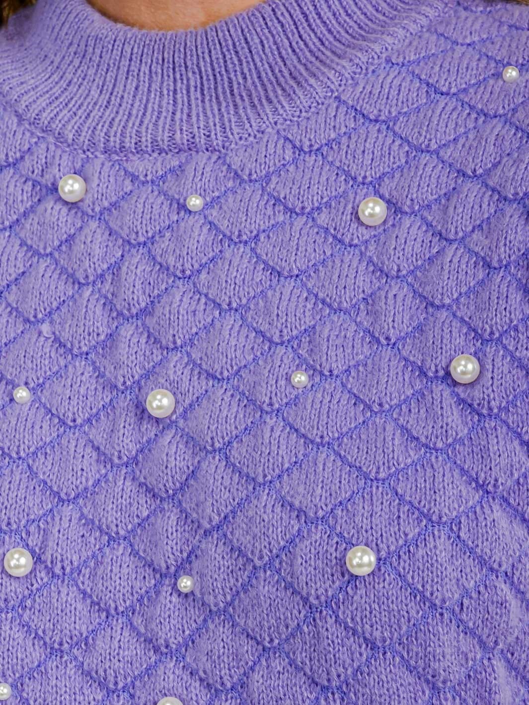 WOMEN'S SHORT PUFF SLEEVE PEARL KNIT BLOUSE
