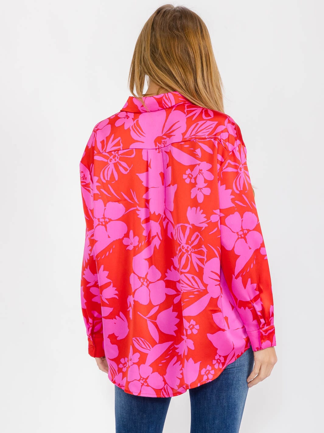 WOMEN'S LONG SLEEVE BUTTON UP FLORAL BLOUSE