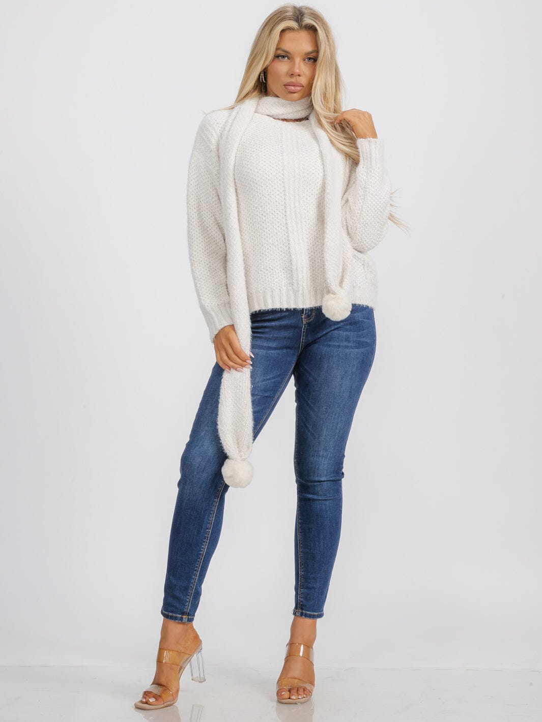 WOMEN'S LONG SLEEVE PULLOVER SWEATER WITH SCARF INCLUDED
