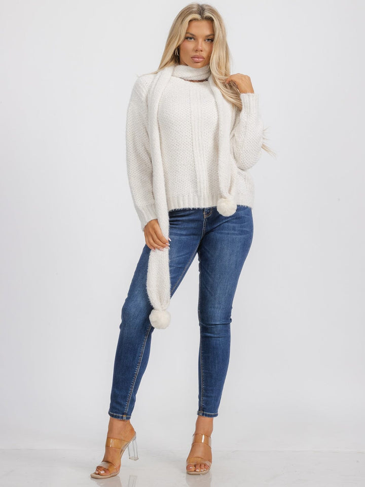 WOMEN'S LONG SLEEVE PULLOVER SWEATER WITH SCARF INCLUDED