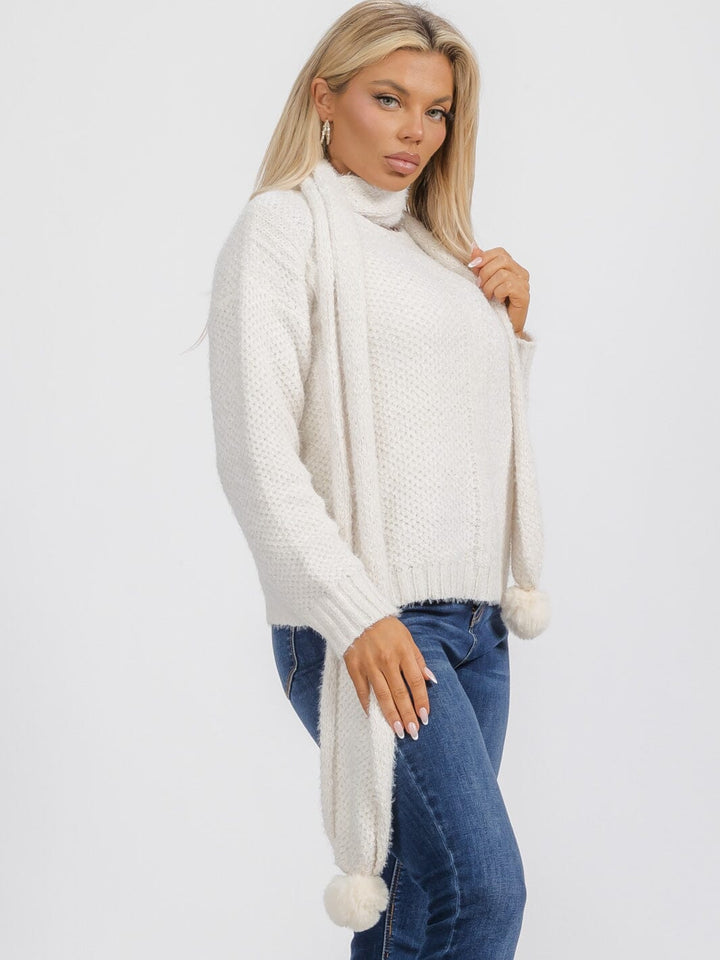 WOMEN'S LONG SLEEVE PULLOVER SWEATER WITH SCARF INCLUDED