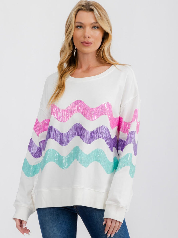 WOMEN'S LONG SLEEVE STRIPES COLORBLOCK PULLOVER SWEATER