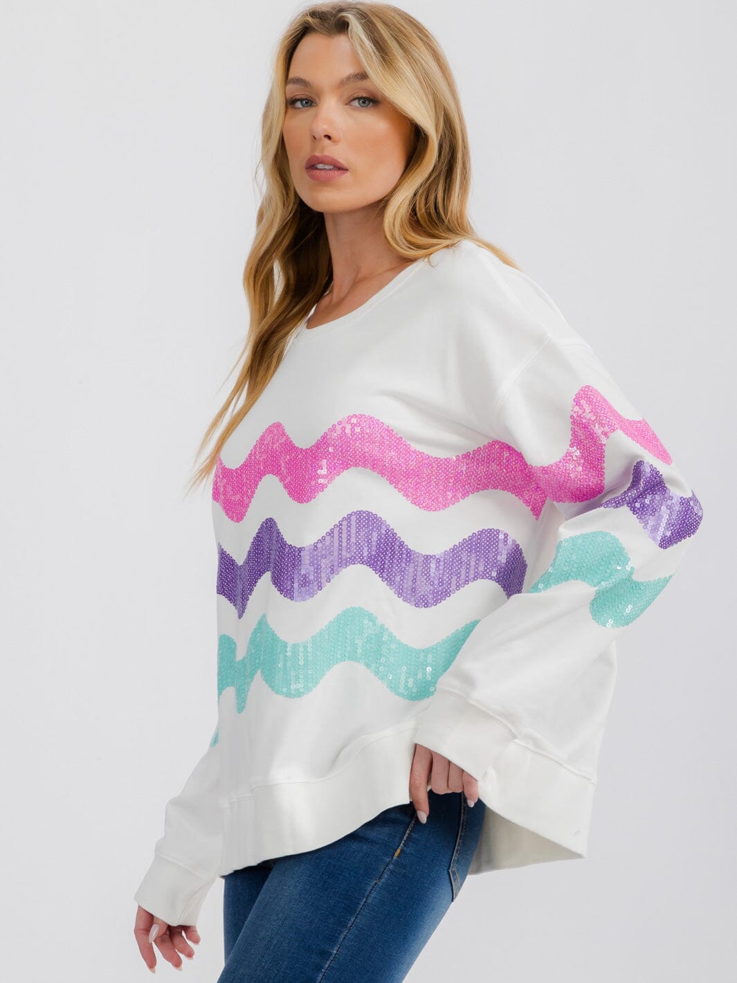 WOMEN'S LONG SLEEVE STRIPES COLORBLOCK PULLOVER SWEATER
