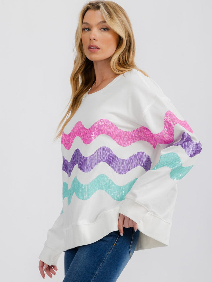 WOMEN'S LONG SLEEVE STRIPES COLORBLOCK PULLOVER SWEATER