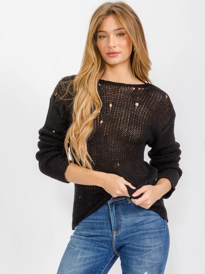 WOMEN'S LONG SLEEVE KNIT PULLOVER SWEATER
