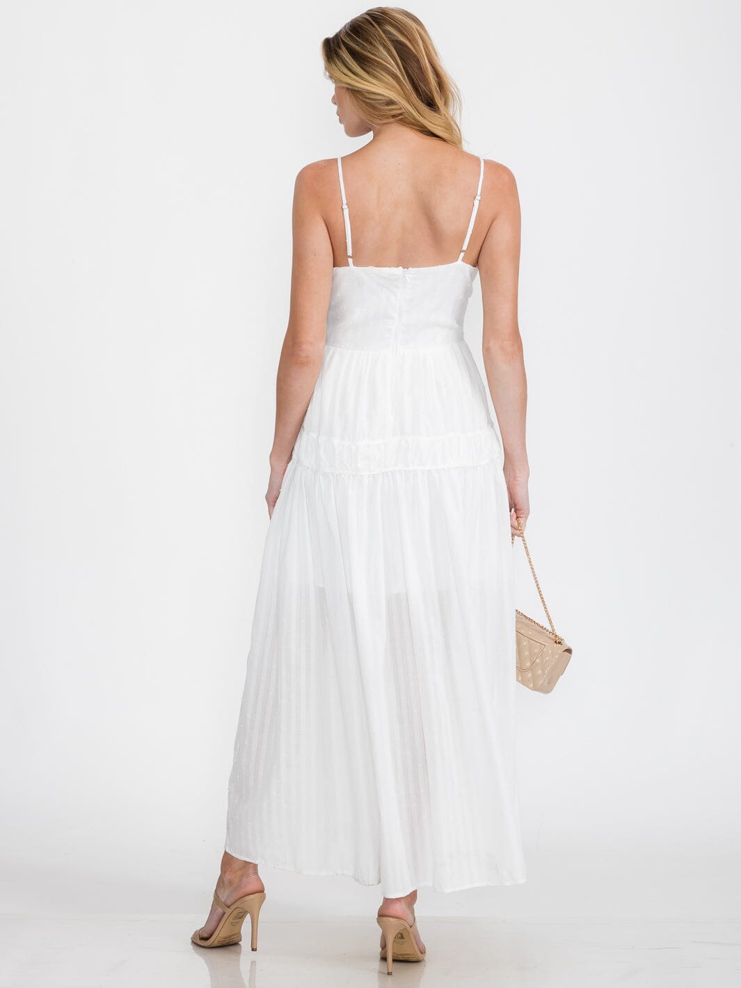 WOMEN'S SLEEVELESS V-NECK FRONT POCKETS SWISS DOTS MAXI DRESS