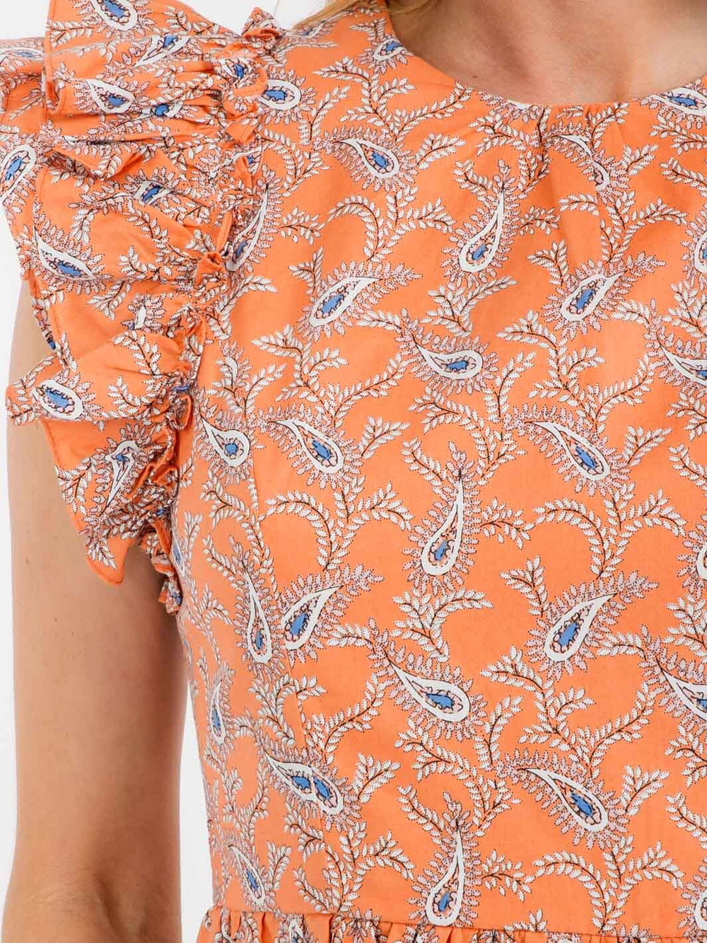 WOMEN'S RUFFLE SLEEVE TIERED PAISLEY PRINT MINI DRESS