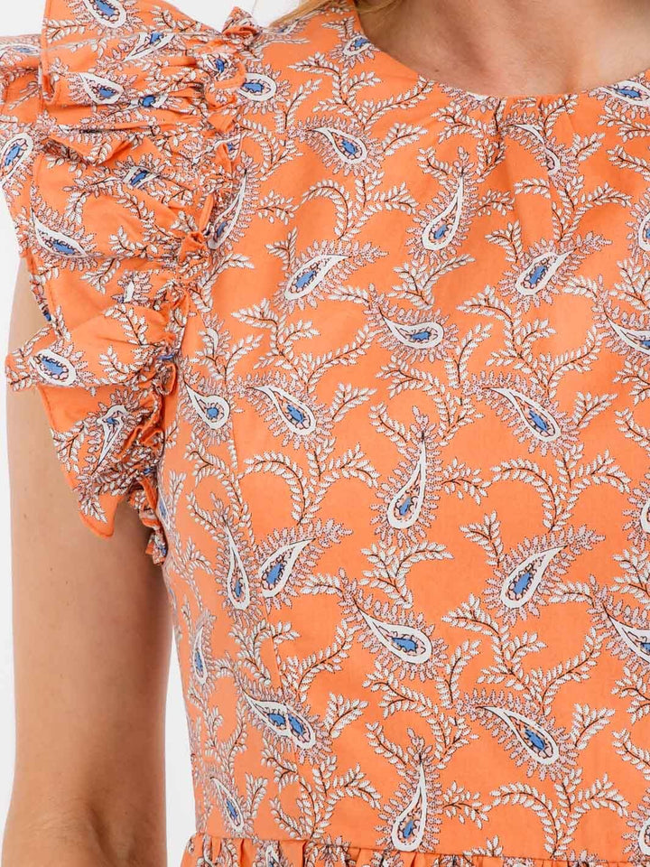 WOMEN'S RUFFLE SLEEVE TIERED PAISLEY PRINT MINI DRESS