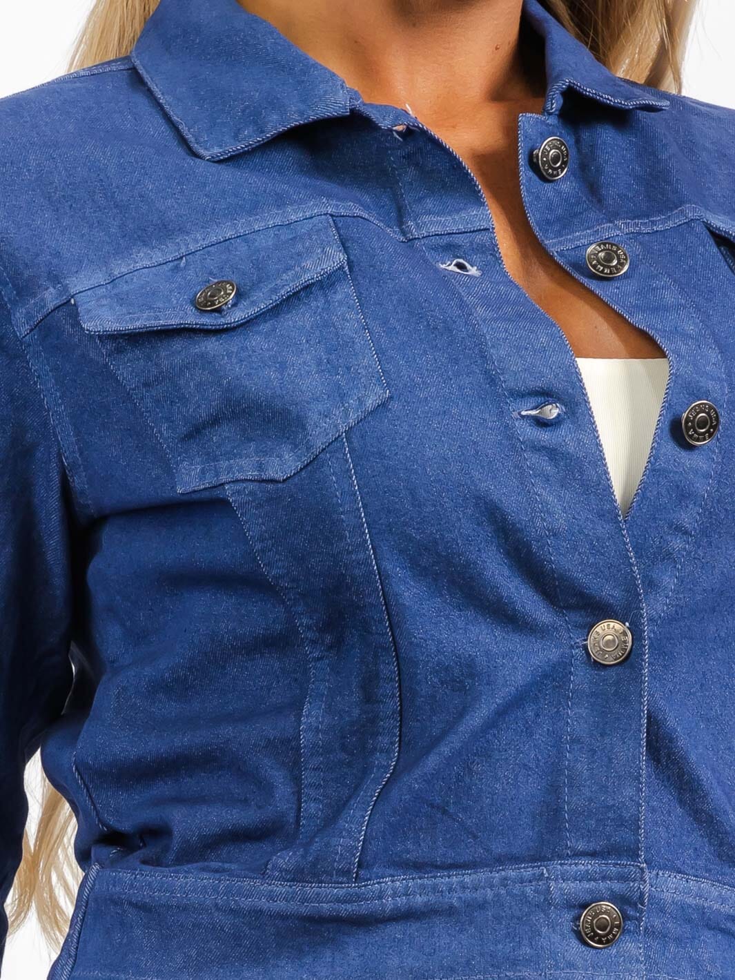 WOMEN'S LONG SLEEVE BUTTON UP FRONT POCKETS CHAMBRAY JACKET