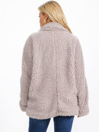 WOMEN'S LONG SLEEVE BUTTON CLOSURE FRONT POCKETS SHERPA JACKET