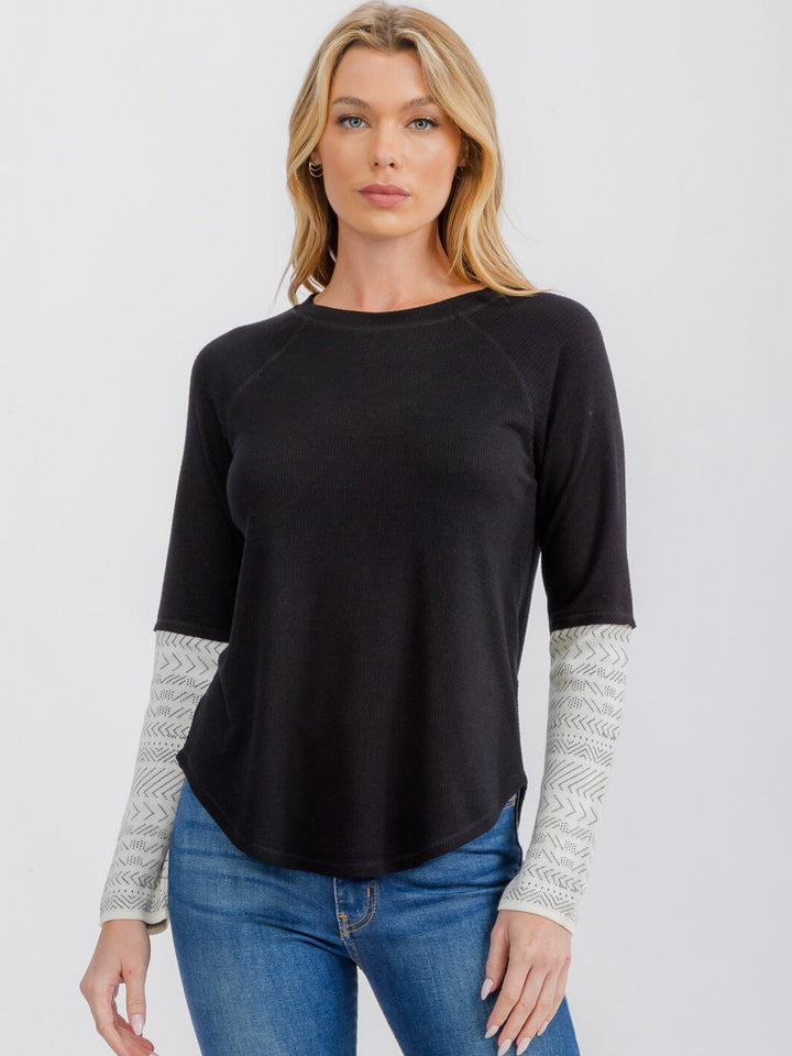 WOMEN'S LONG CUFF SLEEVE COLORBLOCK TUNIC TOP