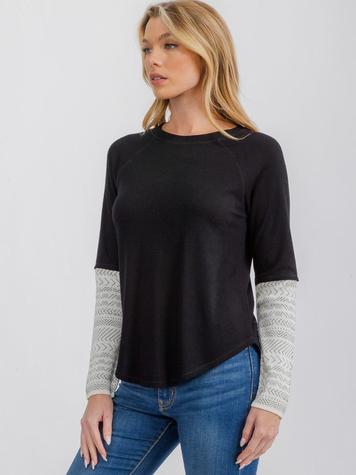 WOMEN'S LONG CUFF SLEEVE COLORBLOCK TUNIC TOP