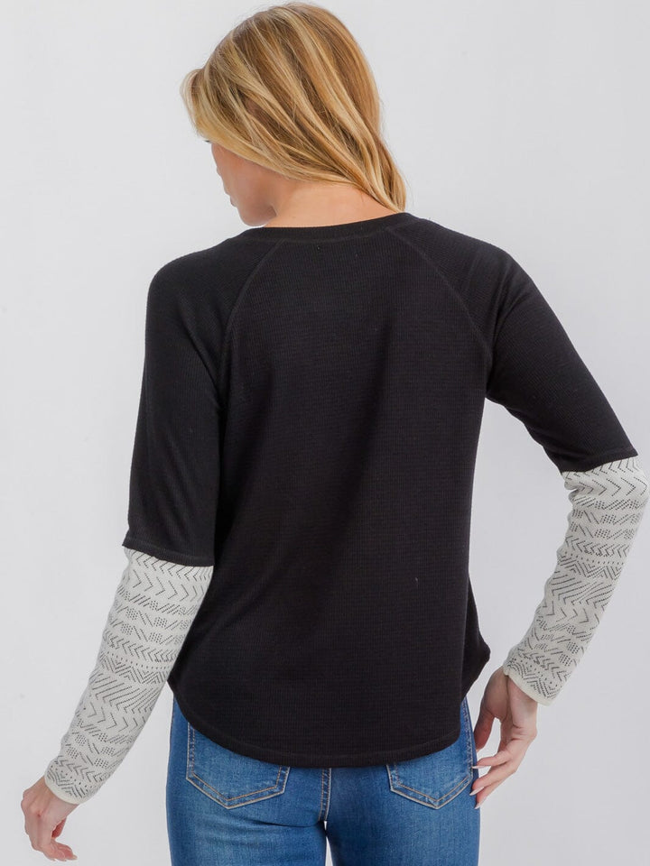 WOMEN'S LONG CUFF SLEEVE COLORBLOCK TUNIC TOP