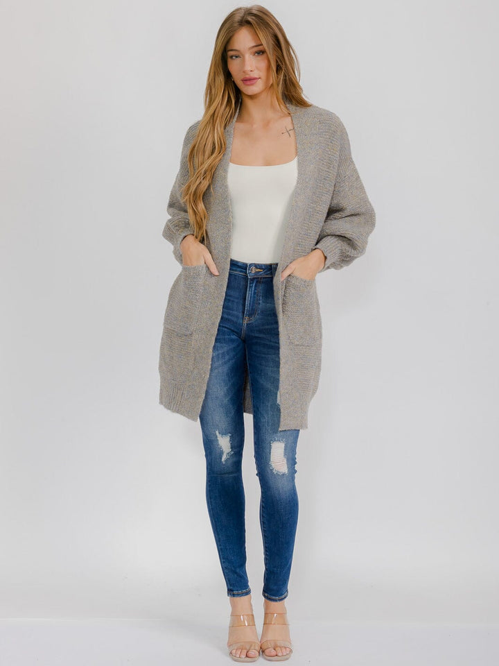 WOMEN'S LONG SLEEVE OPEN FRONT POCKETS CARDIGAN