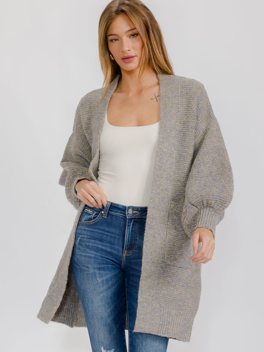WOMEN'S LONG SLEEVE OPEN FRONT POCKETS CARDIGAN