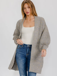 WOMEN'S LONG SLEEVE OPEN FRONT POCKETS CARDIGAN