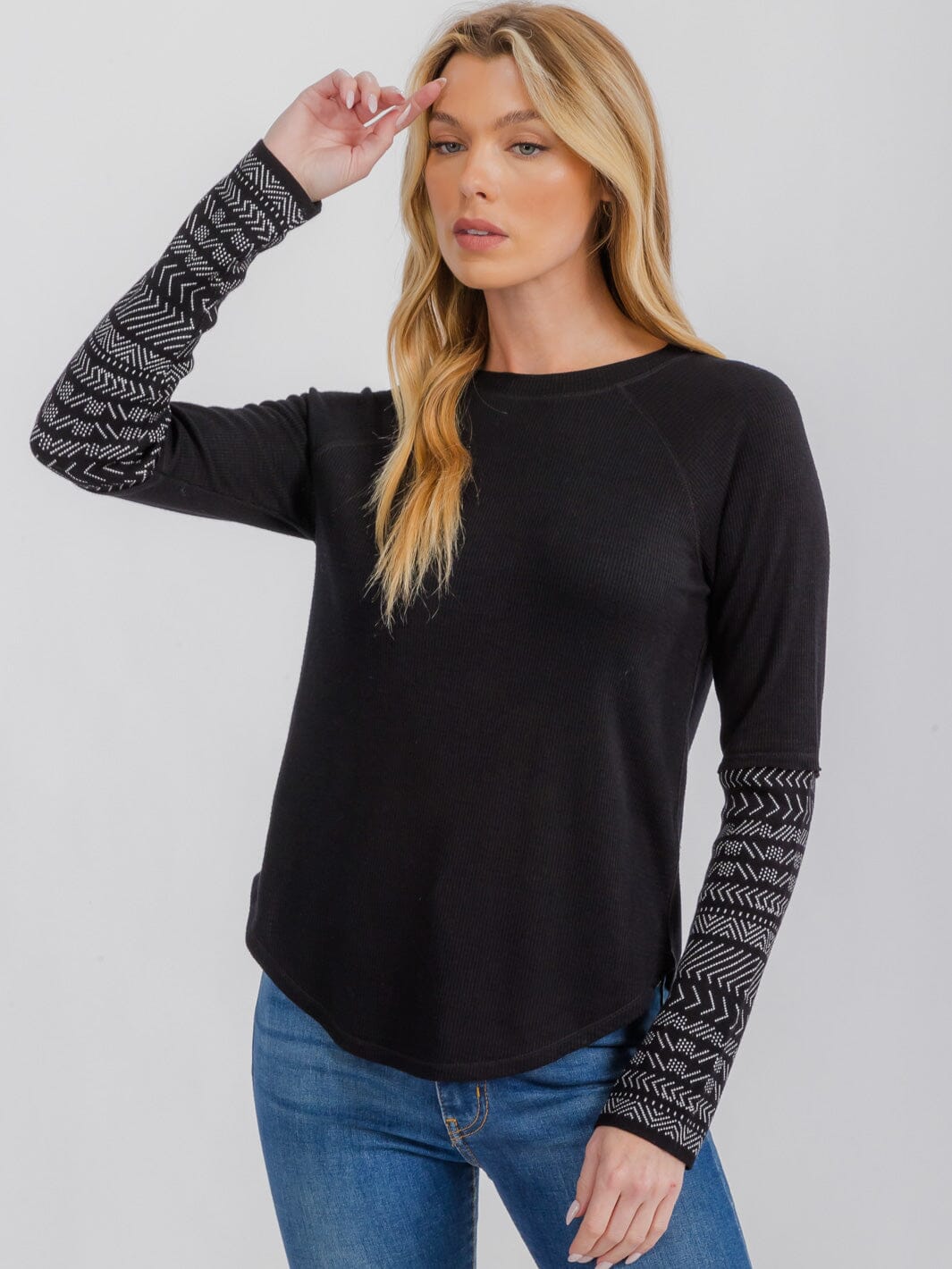 WOMEN'S LONG CUFF SLEEVE COLORBLOCK TUNIC TOP