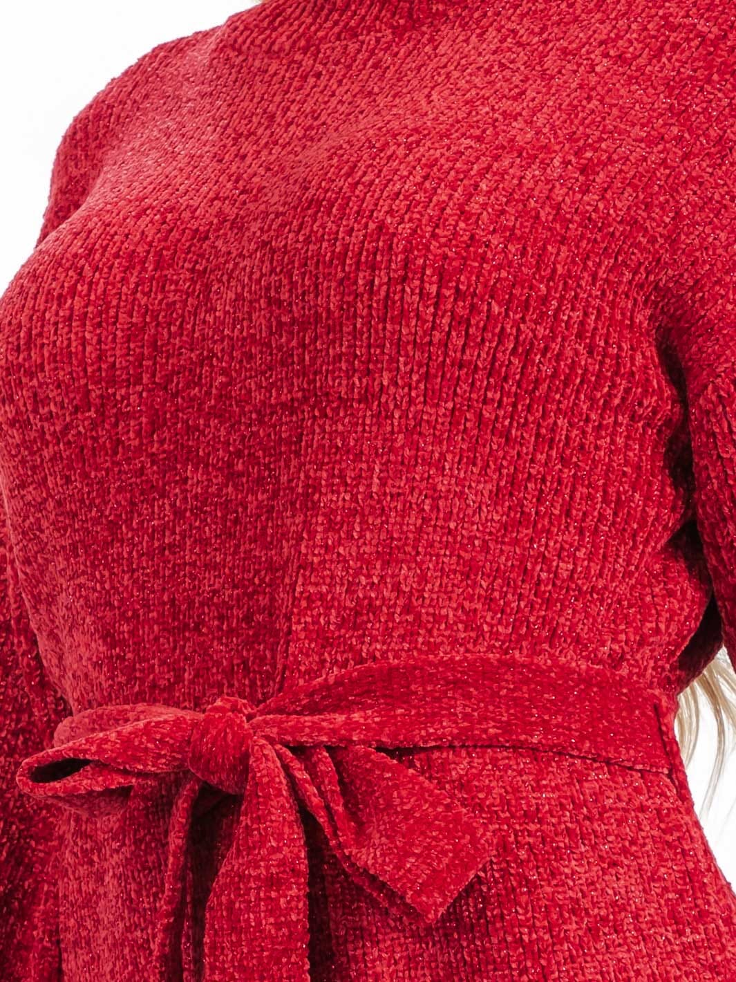 WOMEN'S LONG BALLON SLEEVE SELF TIE KNIT MINI DRESS