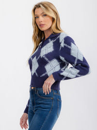 WOMEN'S LONG SLEEVE BUTTON UP PULLOVER COLORBLOCK SWEATER