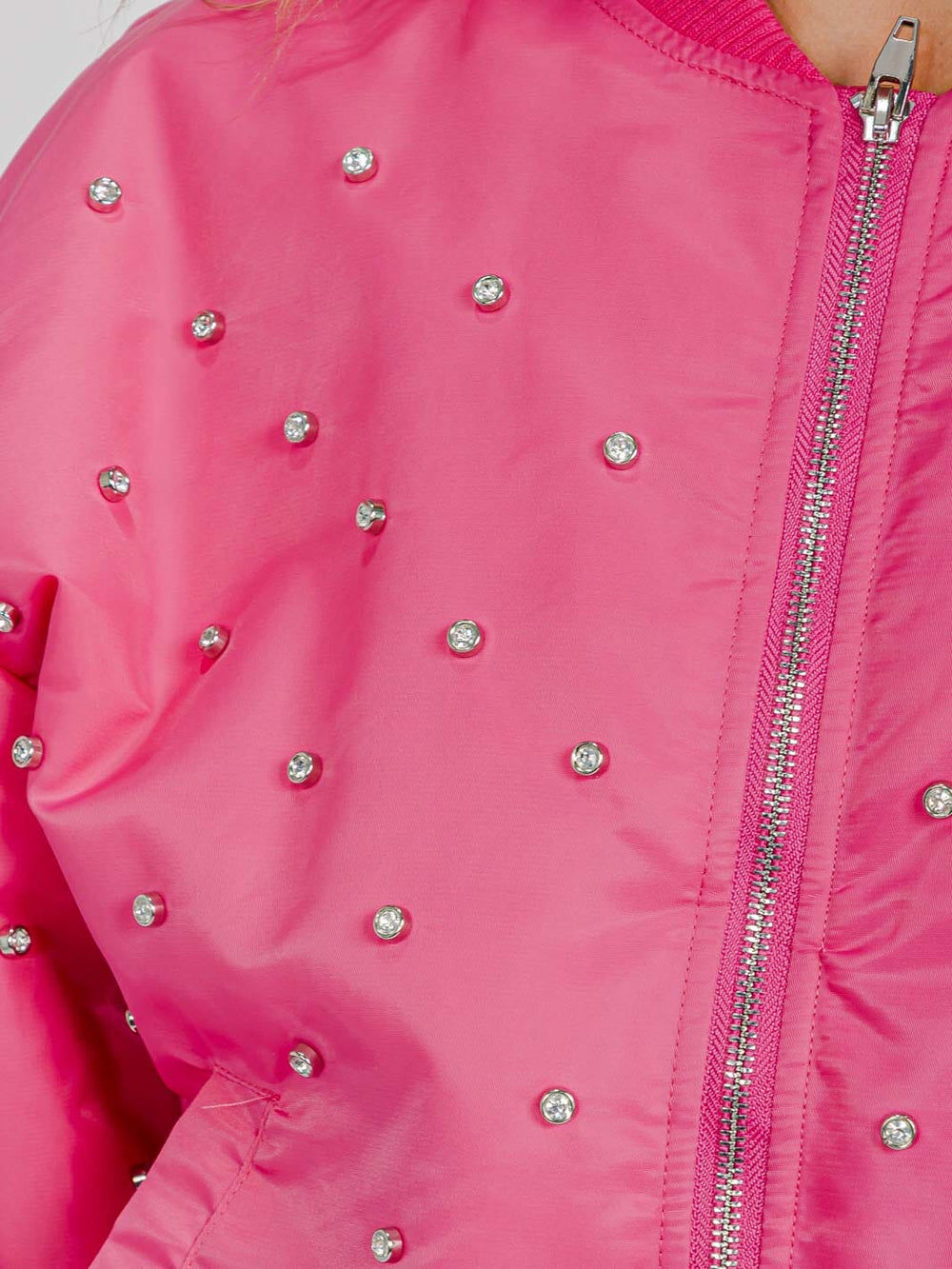 WOMEN'S LONG SLEEVE FRONT POCKETS ZIP UP STUDS DETAILED PUFFER JACKET