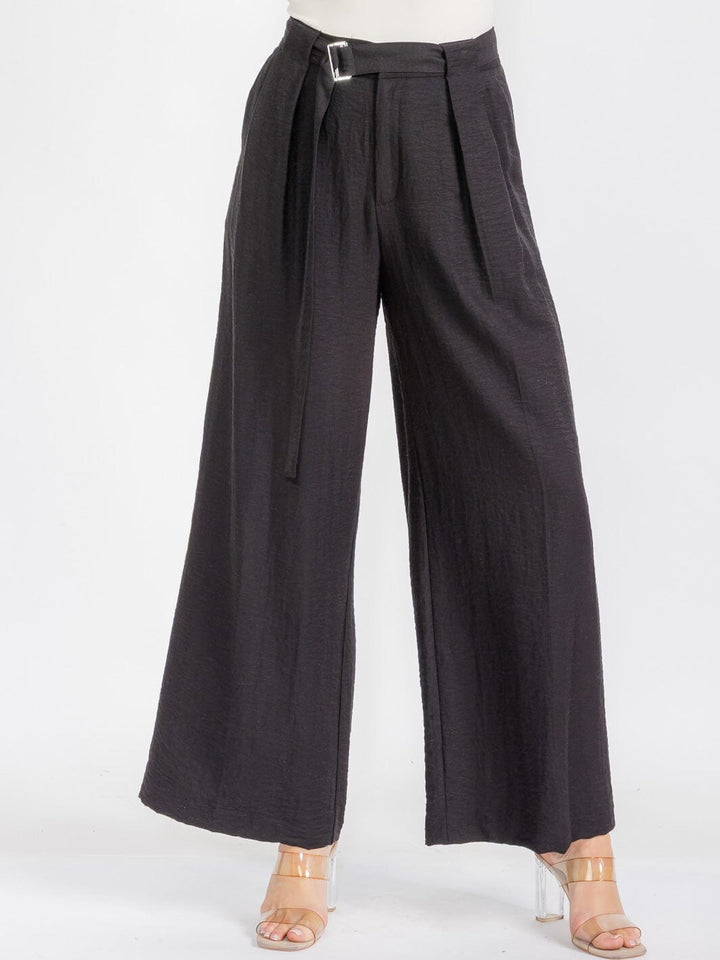 WOMEN'S BUTTON CLOSURE POCKETS WIDE LEG PANTS