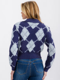 WOMEN'S LONG SLEEVE BUTTON UP PULLOVER COLORBLOCK SWEATER