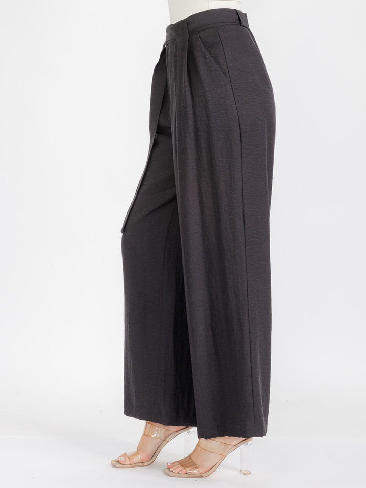 WOMEN'S BUTTON CLOSURE POCKETS WIDE LEG PANTS