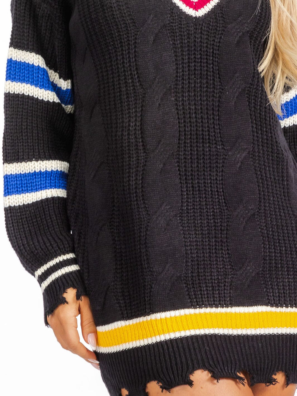 WOMEN'S LONG SLEEVE V-NECK TRIM DETAILED KNITTED MINI DRESS
