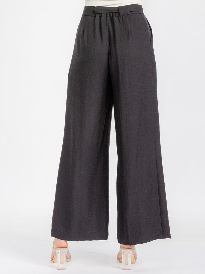 WOMEN'S BUTTON CLOSURE POCKETS WIDE LEG PANTS