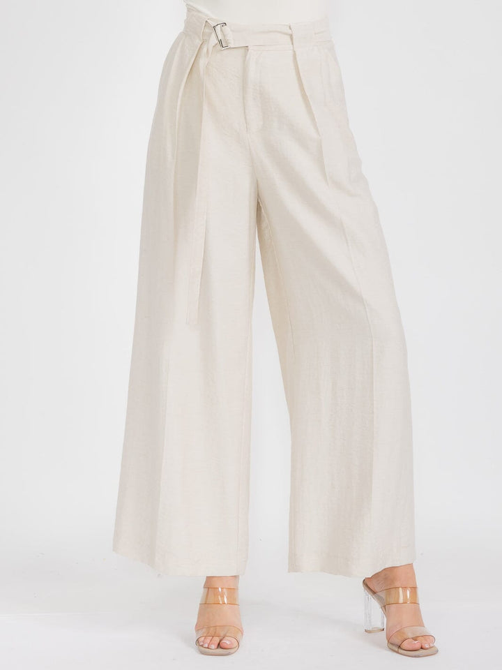 WOMEN'S BUTTON CLOSURE POCKETS WIDE LEG PANTS